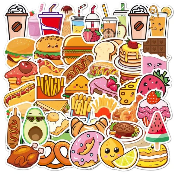 Cartoon Food Stickers (25‎ Pc) SO FUN & SUPER CUTE!! - Picture 1 of 5